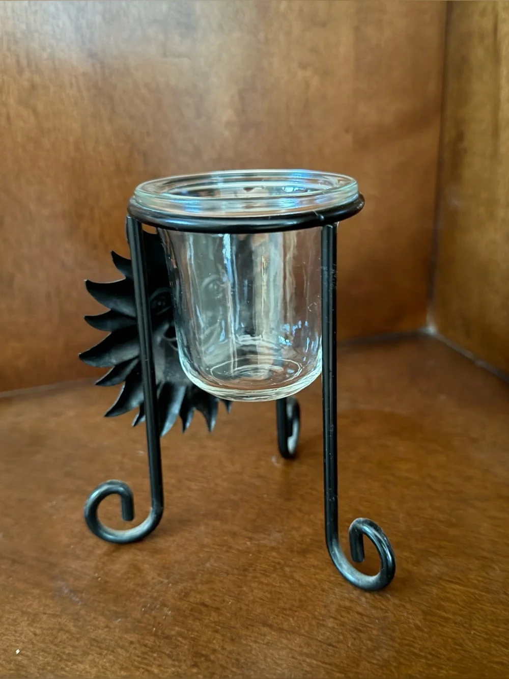 Sun Face Metal Candle Holder in Antique Gold